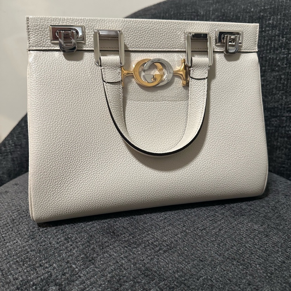 Gucci White Satchel with Gold Accents